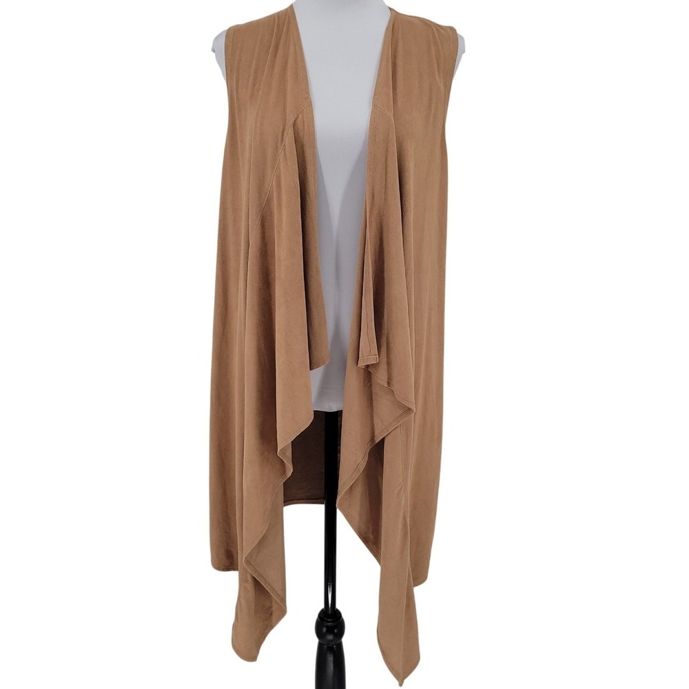 Faux Suede Vest Western Festival Hippie Cowgirl Open Tan Waterfall Retro Size M